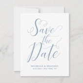 Save the Date Dusty Blue Modern Script Karte (Vorderseite)