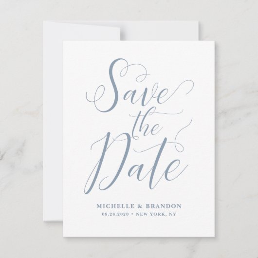 Save the Date Dusty Blue Modern Script Karte (Vorderseite)