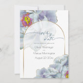 Save The Date | Dusty Blue und Lilac Exotic Floral Einladung (Vorderseite)