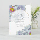 Save The Date | Dusty Blue und Lilac Exotic Floral Einladung (Stehend Vorderseite)
