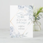 Save The Date | Dusty Blue Watercolor Peonys (Stehend Vorderseite)