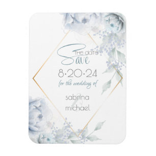 Save The Date   Dusty Blue Watercolor Peonys Magnet