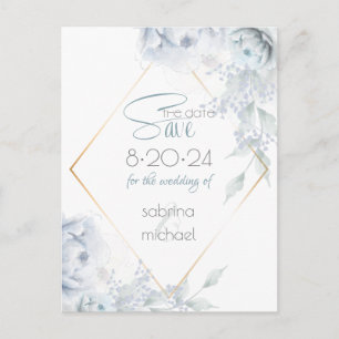 Save The Date Dusty Blue Watercolor Peonys Postkarte