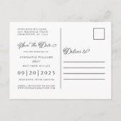 Save The Date | Dusty Blue Wedding Elegantes Scrip Ankündigungspostkarte (Rückseite)