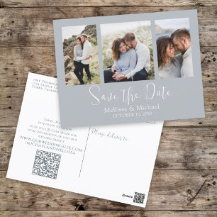 Save the Date Dusty Blue Wedding Foto QR Code Postkarte
