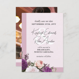 Save the Date Dusty Mauve und Vintage Blumenkarte