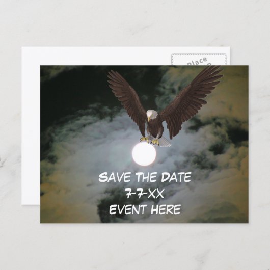 Save The Date Eagle Full Moon  Ankündigungspostkarte (Vorne/Hinten)