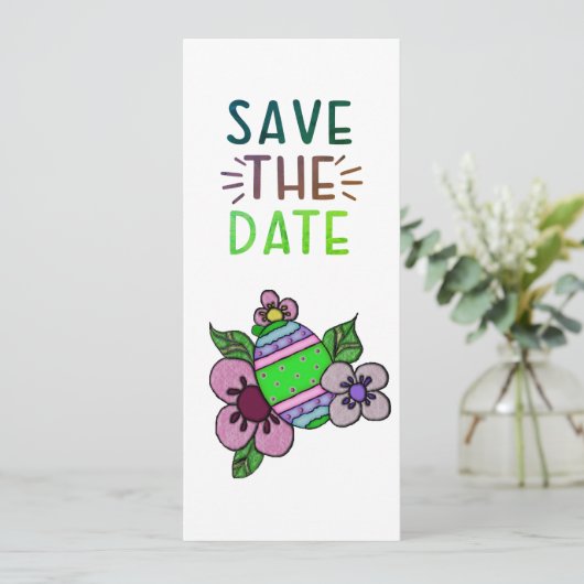 Save the Date Eier und Blume Einladung (Stehend Vorderseite)