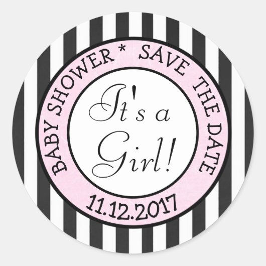 Save the Date ein Girl-Baby-Aufkleber Runder Aufkleber (Vorderseite)