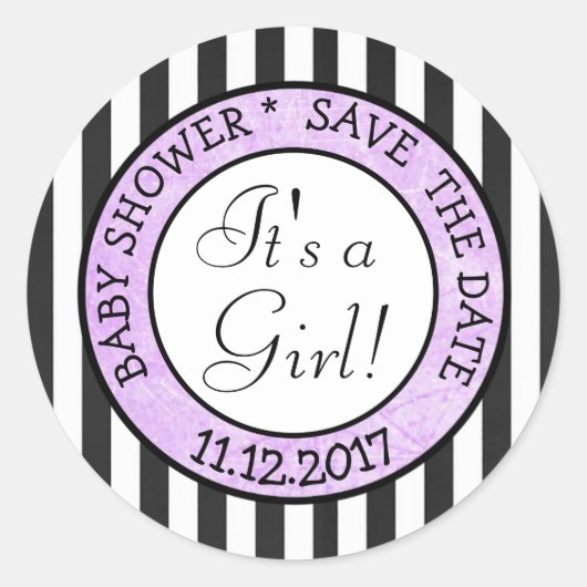 Save the Date ein Girl-Baby-Aufkleber Runder Aufkleber (Vorderseite)