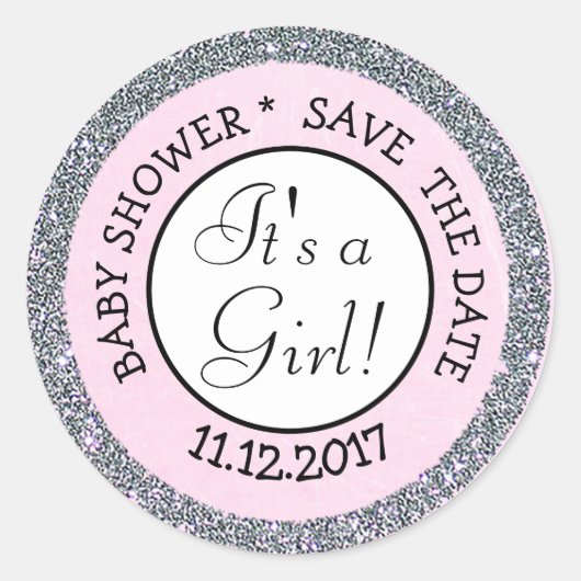 Save the Date ein Girl-Baby-Aufkleber Runder Aufkleber (Vorderseite)