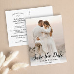 Save the Date eine Hübsche Texteüberlagerung für e Postkarte<br><div class="desc">Eine schöne Save the Date Postkarte mit Ihrem Foto mit einem hübschen handgeschriebenen Textüberlagerungsstück. Fügen Sie Ihre persönlichen Daten auf der Vorder- und Rückseite ein. Einfach und klassisch aber elegant - perfekt abgestimmt auf die vielen heutigen Hochzeitstile.</div>