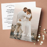 Save the Date eine Hübsche Texteüberlagerung für e Postkarte<br><div class="desc">Eine schöne Save the Date Postkarte mit Ihrem Foto mit einem hübschen handgeschriebenen Textüberlagerungsstück. Fügen Sie Ihre persönlichen Daten auf der Vorder- und Rückseite ein. Einfach und klassisch aber elegant - perfekt abgestimmt auf die vielen heutigen Hochzeitstile.</div>