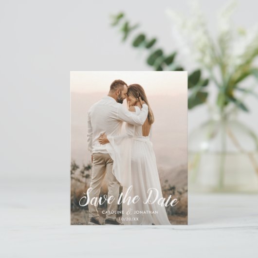 Save the Date eine Hübsche Texteüberlagerung für e Postkarte (Stehend Vorderseite)