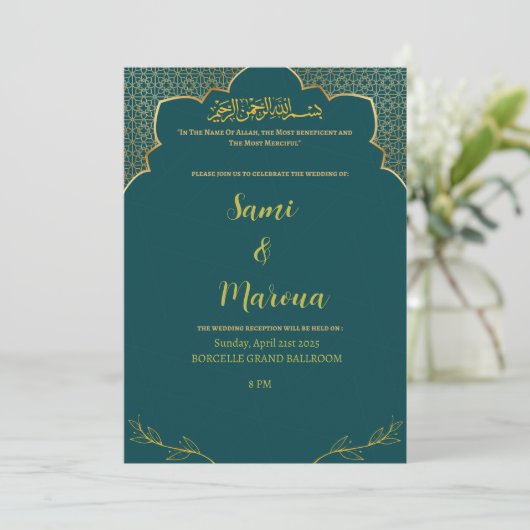 Save the Date einfache Green und Gold-Karte (Stehend Vorderseite)