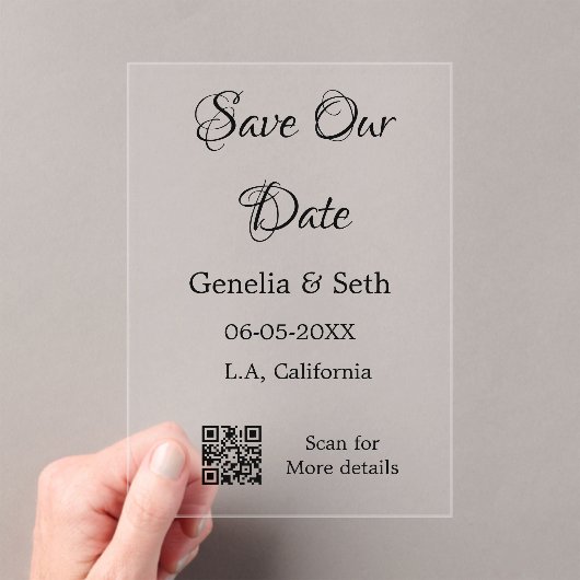 Save the Date einfache minimale QR-Scan-Codedetail Acryleinladungen (Insitu (Handheld))