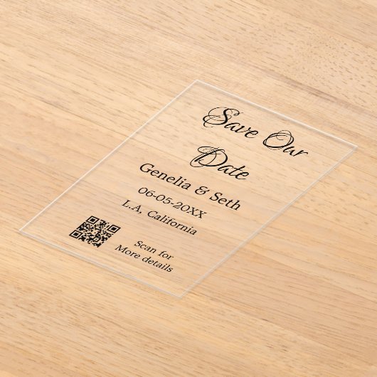 Save the Date einfache minimale QR-Scan-Codedetail Acryleinladungen (Ablage )