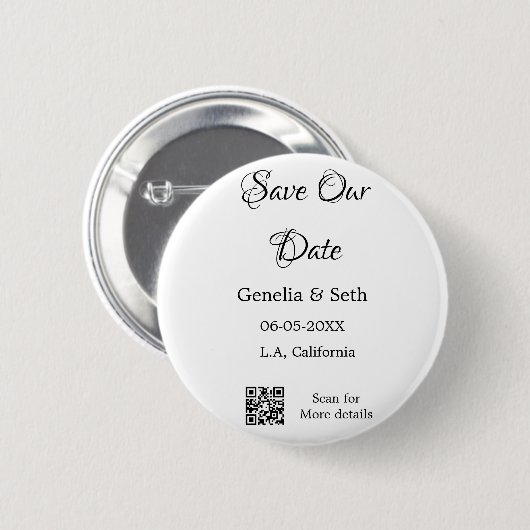 Save the Date einfache minimale QR-Scan-Codedetail Button (Vorne & Hinten)