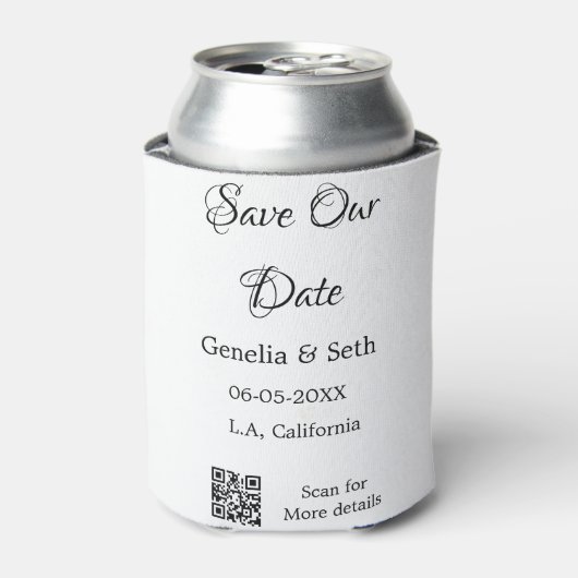 Save the Date einfache minimale QR-Scan-Codedetail Dosenkühler (Kanne Vorderseite)