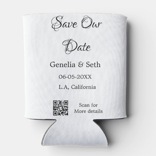 Save the Date einfache minimale QR-Scan-Codedetail Dosenkühler (Rückseite)