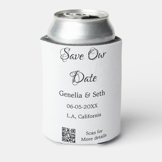 Save the Date einfache minimale QR-Scan-Codedetail Dosenkühler (Kanne Rückseite)