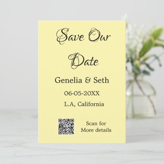 Save the Date einfache minimale QR-Scan-Codedetail Einladung (Stehend Vorderseite)