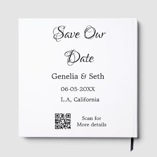 Save the Date einfache minimale QR-Scan-Codedetail Gästebuch (Rückseite)