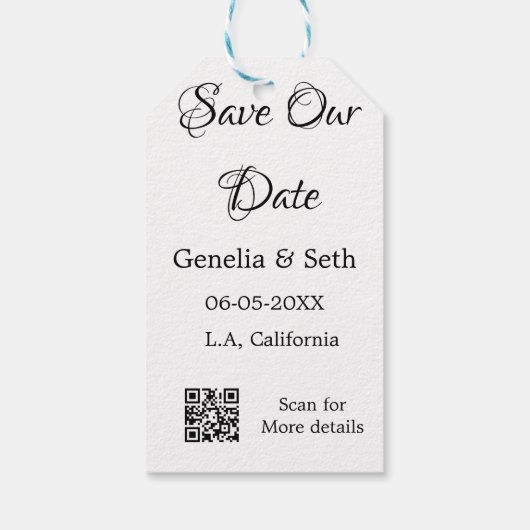 Save the Date einfache minimale QR-Scan-Codedetail Geschenkanhänger (Rückseite)