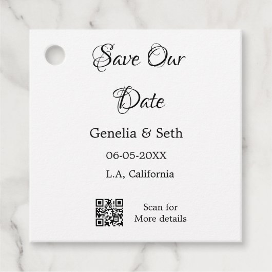 Save the Date einfache minimale QR-Scan-Codedetail Geschenkanhänger (Vorderseite)