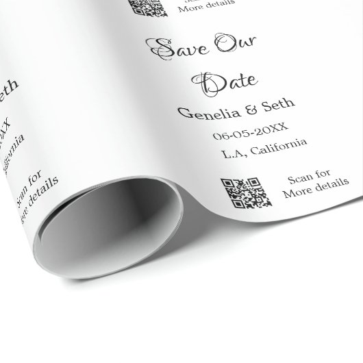 Save the Date einfache minimale QR-Scan-Codedetail Geschenkpapier (Rolleneckpunkt)