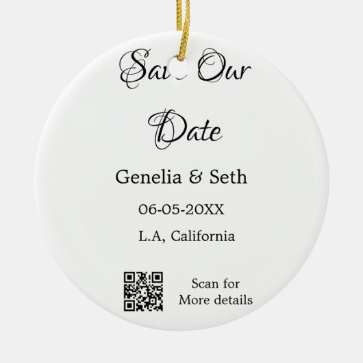 Save the Date einfache minimale QR-Scan-Codedetail Keramik Ornament (Vorne)