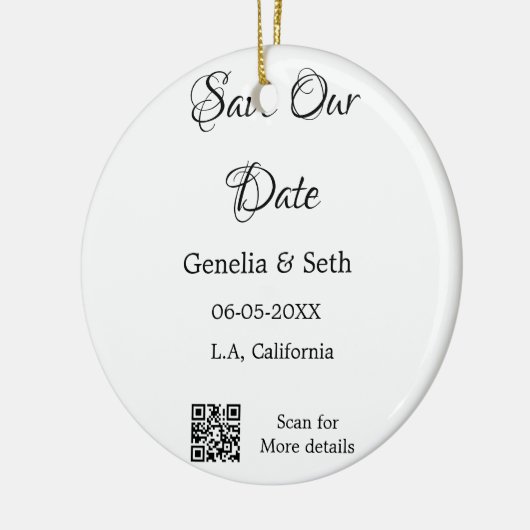 Save the Date einfache minimale QR-Scan-Codedetail Keramik Ornament (Links)