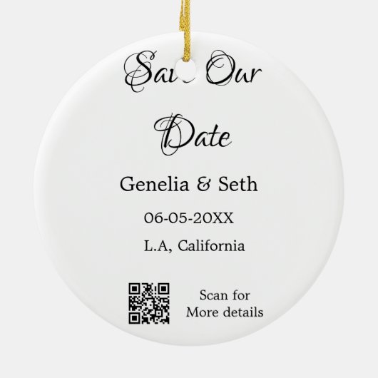 Save the Date einfache minimale QR-Scan-Codedetail Keramik Ornament (Hinten)