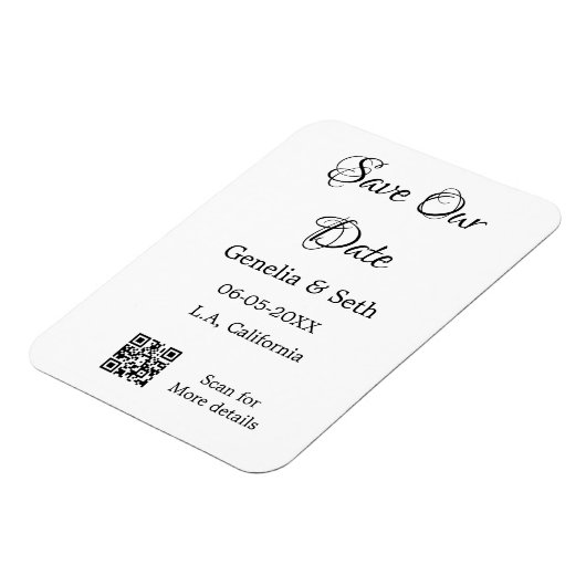 Save the Date einfache minimale QR-Scan-Codedetail Magnet (Linke Seite)