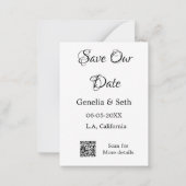 Save the Date einfache minimale QR-Scan-Codedetail Mitteilungskarte (Rückseite)
