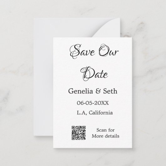 Save the Date einfache minimale QR-Scan-Codedetail Mitteilungskarte (Vorderseite)