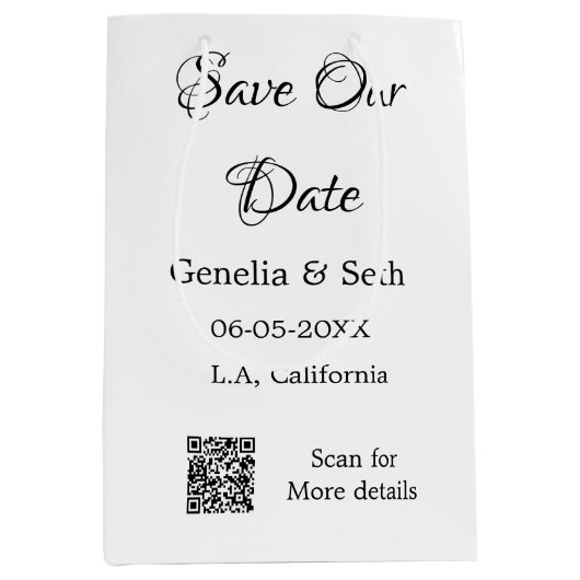 Save the Date einfache minimale QR-Scan-Codedetail Mittlere Geschenktüte (Vorderseite)