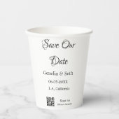 Save the Date einfache minimale QR-Scan-Codedetail Pappbecher (Vorderseite)