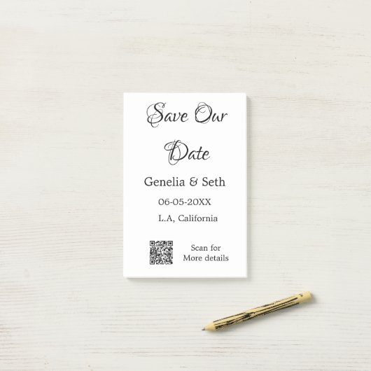 Save the Date einfache minimale QR-Scan-Codedetail Post-it Klebezettel (Auf Schreibtisch)