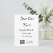 Save the Date einfache minimale QR-Scan-Codedetail Postkarte (Stehend Vorderseite)