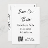 Save the Date einfache minimale QR-Scan-Codedetail Postkarte (Vorne/Hinten)