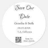 Save the Date einfache minimale QR-Scan-Codedetail Runder Aufkleber (Vorderseite)