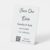 Save the Date einfache minimale QR-Scan-Codedetail Sockelschild (Vorderseite)