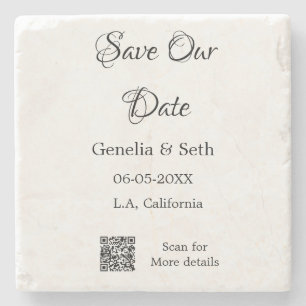 Save the Date einfache minimale QR-Scan-Codedetail Steinuntersetzer