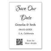 Save the Date einfache minimale QR-Scan-Codedetail Tischnummer (Vorderseite)