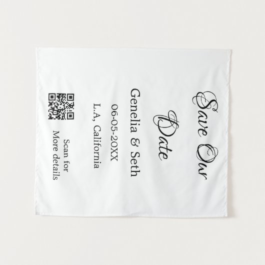 Save the Date einfache minimale QR-Scan-Codedetail Wandteppich (Vorderseite (Horizontal))