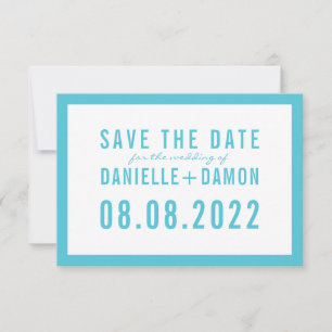 SAVE THE DATE einfacher Blocktyp moderner Aqua Blu RSVP Karte