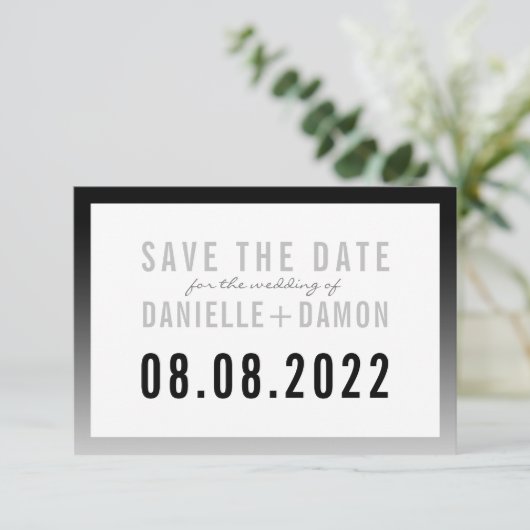 SAVE THE DATE einfacher Blocktyp moderner schwarze RSVP Karte (Stehend Vorderseite)