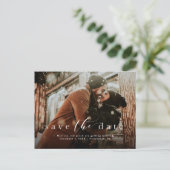 Save the Date einfaches Skript-Foto Ankündigungspostkarte (Stehend Vorderseite)