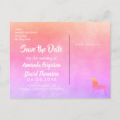 Save the Date Einhorn-Regenbogen-Hochzeit Ankündigungspostkarte (Rückseite)